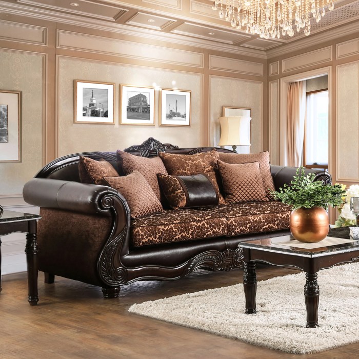 Furniture of America Traditional Faux Leather Hannon Sofa, Brown ... Types of couch materials